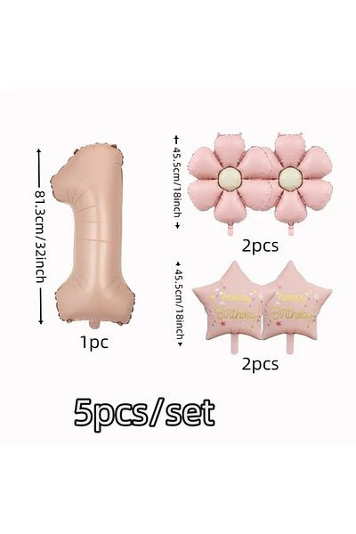 DÜVENCİ TİCARET Pink Daisy Star Foil Balloon Age Balloon Set
