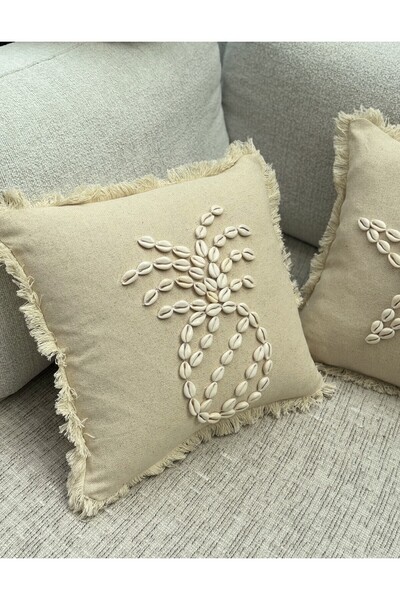 sevaradekor Seashell Bohemian Throw Pillow Cover Tasseled Pillow Case
