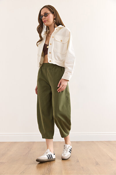 Olalook Kadın Haki Cepli Baggy Gabardin Pantolon PNT-19000337