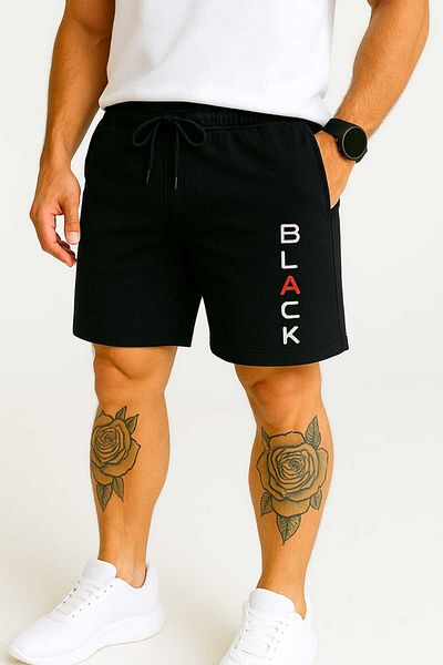 TREND ALİSSE Pantaloni scurți sport pentru bărbați - Pantaloni scurți sport pentru fitness, cu imprimeu negru, cu buzunare