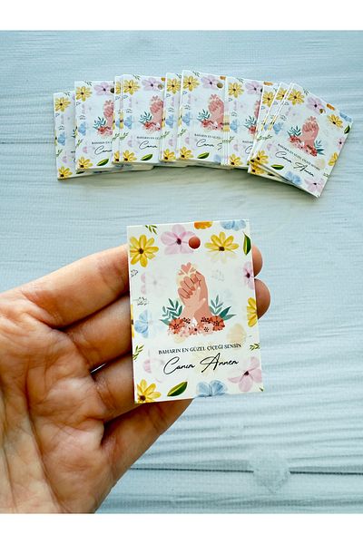 eylülün etiket fabrikası Mother's Day Themed Thank You - Note - Gift Card / Small Tag with Hole - 50 Pieces / 6-4 Cm. Size