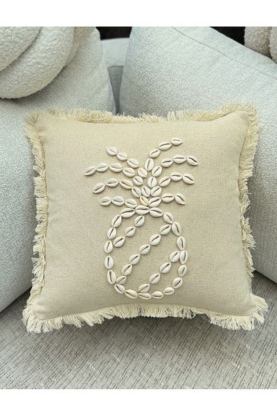 sevaradekor Seashell Bohemian Throw Pillow Cover Tasseled Pillow Case