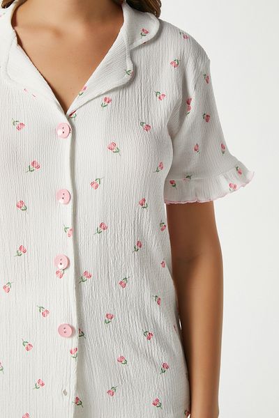 Ritnice Women's Enda Frilly Flower Pattern Bottom Top Pajama Set