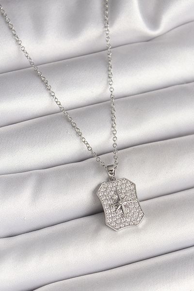 Clariss 316L Steel Silver Color Chain Zircon Stone Pole Star Embroidered Medallion Model Women's Necklace