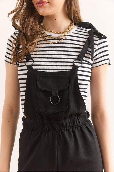 Olalook Women's Black Strap Binding Detailed Ayrobin Jumpsuit Tlm-19000159