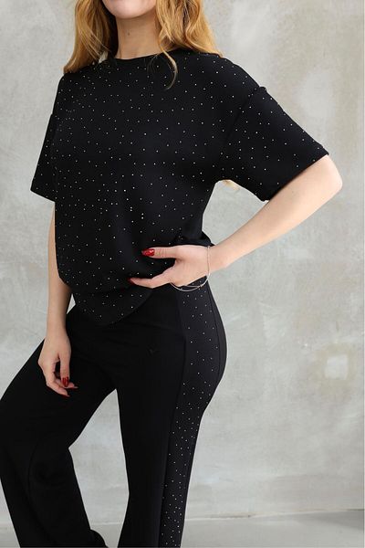 ANKA BOUTIQUE Short Sleeve Stone Tracksuit Set