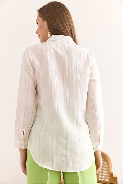 Olalook Women's Ecru Transparent Striped Regular Fit Draped Shirt Gml-19001334