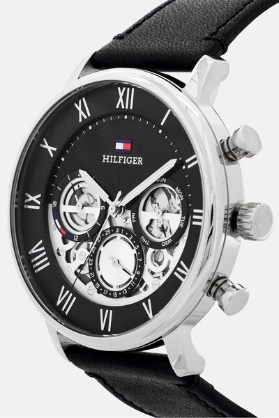 Tommy Hilfiger Men 1710565 Analog Leather Watch 44 Mm, Black