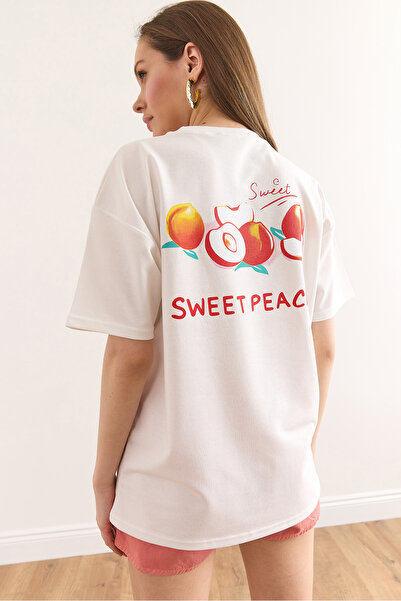 Olalook Women's White Front Back Printed Comfortable Fit 2 Thread T-Shirt Tsh-19000889