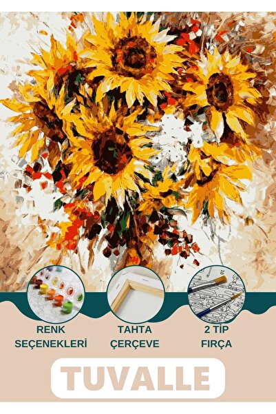 Tuvalle Ayçiçeği Kadın Sayılarla Boyama Seti, Hobi Seti, 40X50 Tablo, Fırça B...