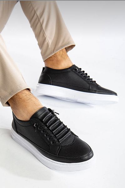 TAZELER.SHOES Men's Black Gel Orthopedic Comfortable White Stitched Sole Casual Shoes