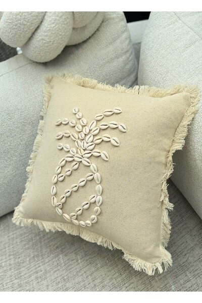 sevaradekor Seashell Bohemian Throw Pillow Cover Tasseled Pillow Case