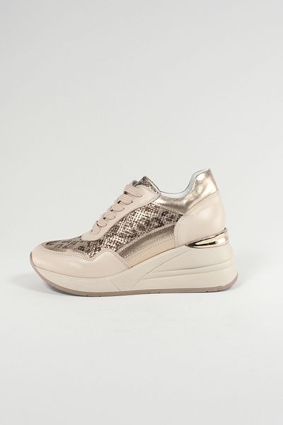 Velune Ludovica Beige Leopard Patterned Leather Women's Sneakers, Genuine Leather, Casual Shoes, Sports Shoes 24220