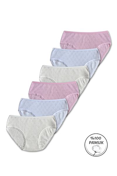 GizaKids 100% Cotton Girl's Pink White Ecru Slip Panties Set of 6