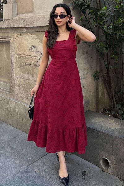 AYASOFYA OTANTIK Rochie lungă festonată, fără mâneci, căptușită, cu fundă la spate, cu șireturi