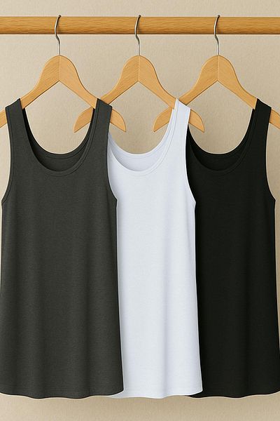 COTENCONCEPT Tricou pentru atlet cu bretele groase din bumbac, 3 bucăți