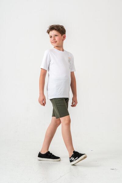 Mışıl Kids Ανδρικό παιδικό σορτς με λεπτομέρεια με στάμπα Vacation Time - Σετ μπλουζάκι