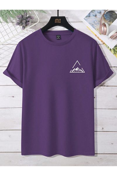 BEETON Triangle Mountain T-Shirt - Μωβ εμπριμέ κοντομάνικο μπλουζάκι με λαιμόκοψη