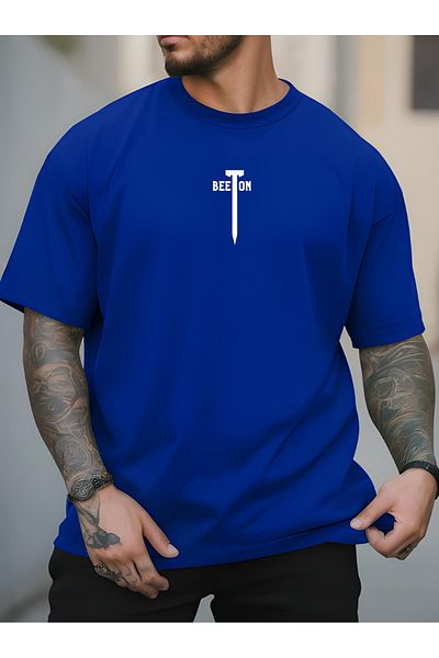 BEETON Special Series Printed - Saks Blue Printed Oversize Crew Neck κοντομάνικο T-shirt