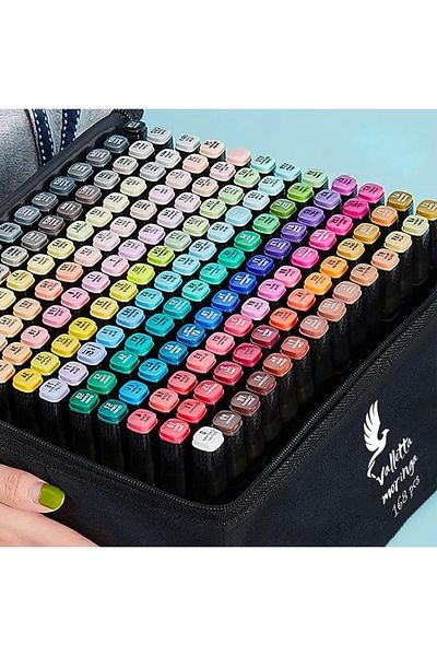 Mu Art Ahşap Set of 168 Double Sided Art Marker Felt Tip Pens with Bag Art 871301