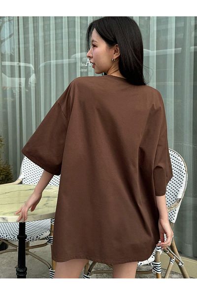 BEETON Тениска Phantom Butterfly - Кафява тениска с къс ръкав и щампа Oversize