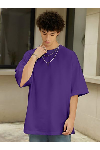 BEETON Μωβ Unprinted Oversize Crew Neck κοντομάνικο T-shirt - Basic T-shirt