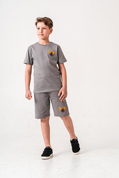 Mışıl Kids Ust Top and Back Printed Boy Shorts - T-Shirt Set