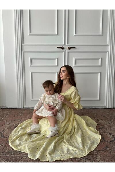 BEM KİDS KARE YAKA DANTELLİ KIZ BEBEK ELBİSE