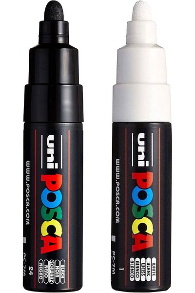 LUXE قلم تحديد فني Uni PC-7M - طرف رصاصة كبير - طرف 4.5-5.5 مم - - أبيض وأسود LXSHP 1055