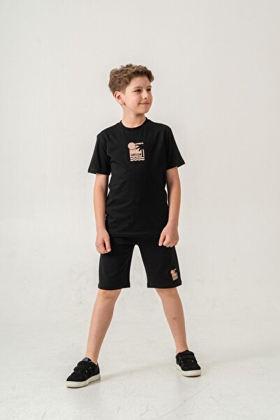 Mışıl Kids Pantaloni scurți pentru băieți cu imprimeu Surf & Sun - Set de tricou