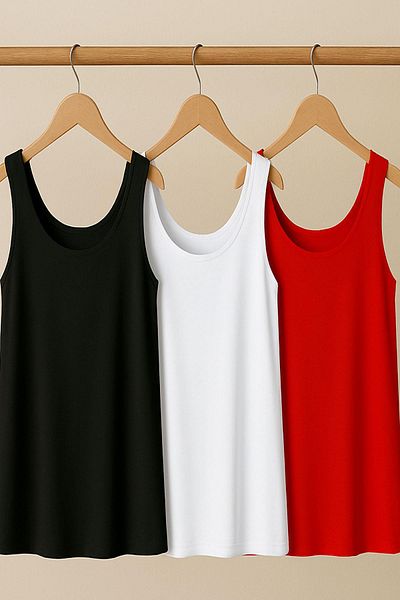 COTENCONCEPT Tricou pentru atlet cu bretele groase din bumbac, 3 bucăți