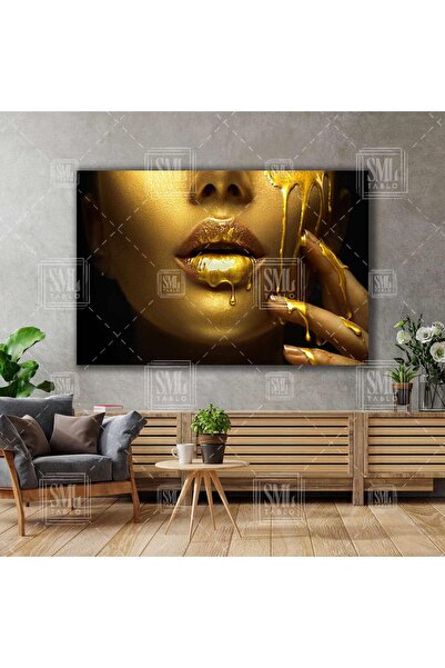SML TABLO Gold Makyaj Altın Damlaları Kadın Woman Kuaför Dekor Yatay Kanvas T...
