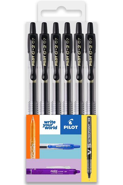 STOREMAX Ezg G-2 Retractable Gel Ink Rollerball Pens - 0.7 mm Point Tip - Wallet Set of 6 - Black