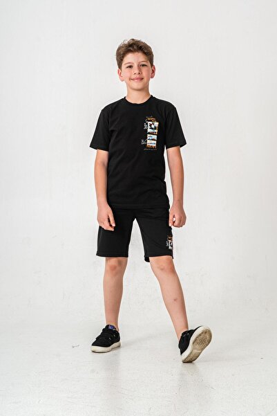 Mışıl Kids Vacation Time Printed Leg Print Detailed Boys Shorts - T-Shirt Set