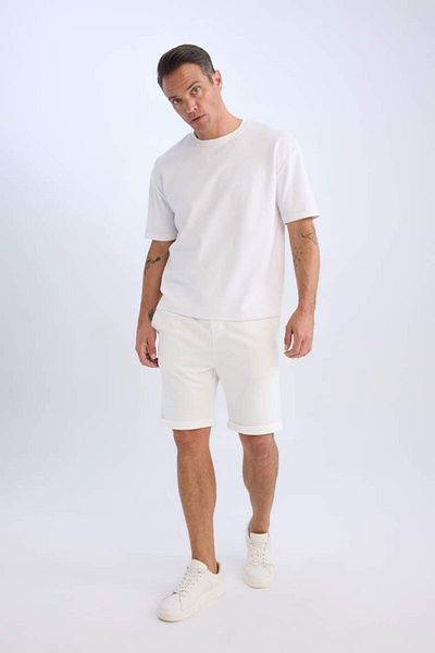 DeFacto New Season 100% Cotton Summer Relax Fit White Jean Bermuda Shorts
