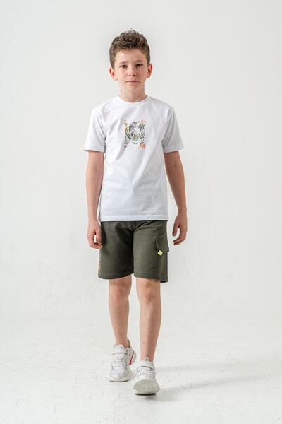 Mışıl Kids Set με μπλούζα και σορτσάκι αγοριού με εκτύπωση και σχέδιο καρό