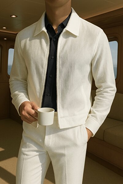 town walker Erkek %100 Doğal Pamuk Yazlık Ceket Keten Görünümlü