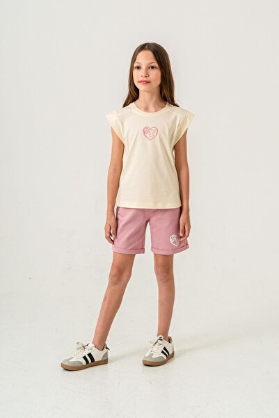 Mışıl Kids Dance With Your Heart Printed Κοριτσίστικο Σορτς - Σετ T-Shirt