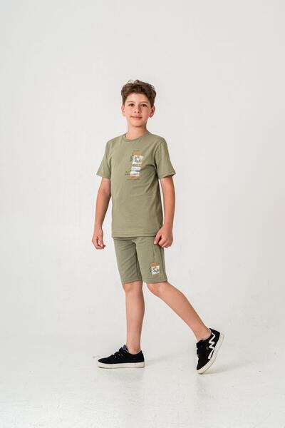 Mışıl Kids Ανδρικό παιδικό σορτς με λεπτομέρεια με στάμπα Vacation Time - Σετ μπλουζάκι