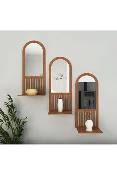 fabriflow exclusive Dekoratif Mdf Üzeri 3'lü Raf Dekor Ayna Pleksi