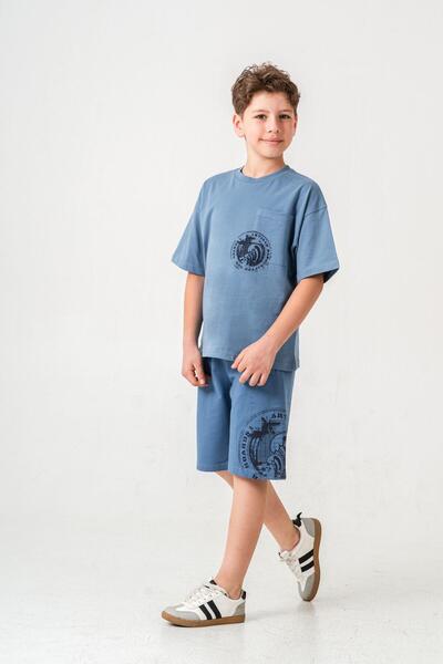Mışıl Kids Top Buzunar Top Buzunar Imprimat Spate Imprimat Pantaloni scurți pentru băieți - Set de tricou