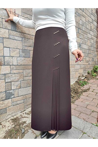 Butik Δερμάτινη λεπτομερής φόδρα με πλισέ ύφασμα Πουροτσάρι Mother's Skirt