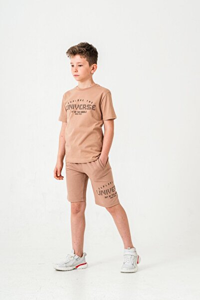 Mışıl Kids Ανακαλύψτε το σύμπαν εκτός από αυτόν τον κόσμο Περισσότερο χώρο Αγορίστικο σορτς με στάμπα - Σετ μπλουζάκι