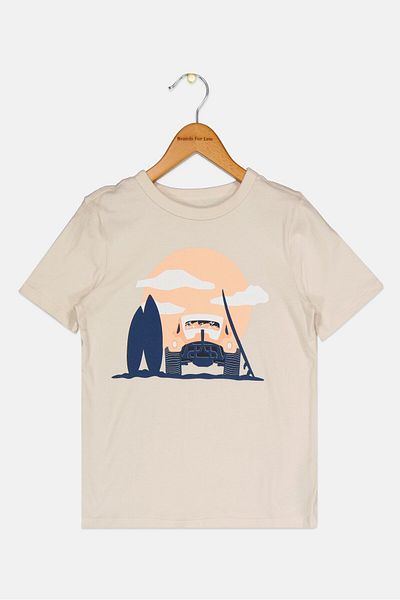 GAP Kids Boy Short Sleeve Graphic Print T-Shirt, Beige