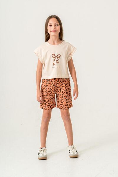 Mışıl Kids Комплект тениски и къси панталони с щампа Mucho Amor за момичета