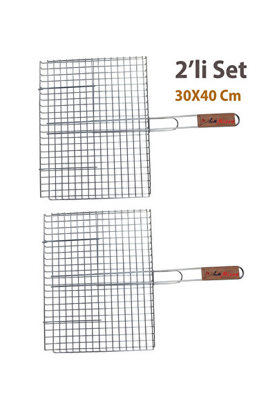 Lamizon 2’li Saplı Tel Izgara Seti – 30x40 cm – Büyük Boy Balık ve Et Pişirme...