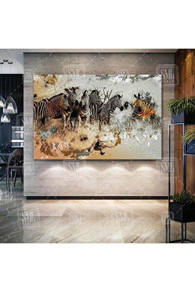 SML TABLO Zebra Sürüsü Afrika Doğa Manzara Hayvan Yatay Kanvas Tablo