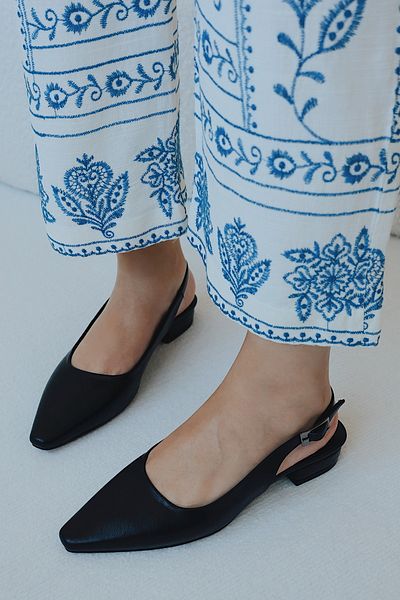 POLKA STORE Smart Matte Leather Pointed Toe Short Block Heeled Women's Shoes