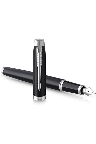 Mu Art Ahşap Mrt Im Fountain Pen |   Matte Black with Chrome Decoration |   Medium Nib with Blue Ink |   Gift Box Art 871301