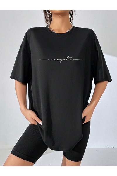 BEETON Energetic Letter T-Shirt - Μαύρο εμπριμέ κοντομάνικο μπλουζάκι με λαιμ...